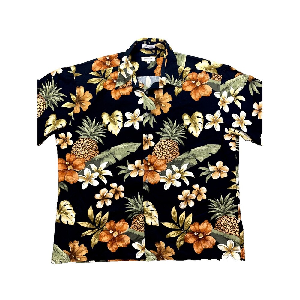 Pierre Cardin Hawaiian shirt floral short sleeve Cotton Mens XXL‎ Black Floral